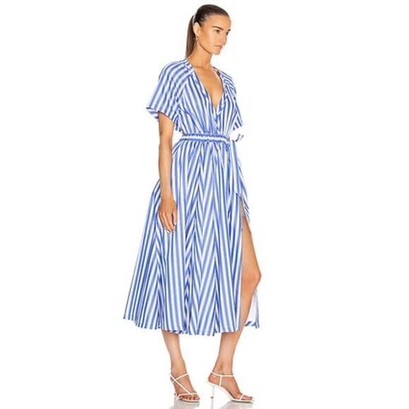 ROSIE ASSOULIN Blue White Striped Wrap Skort Side Slit V-Neckline Dress Size 6 - Picture 2 of 16